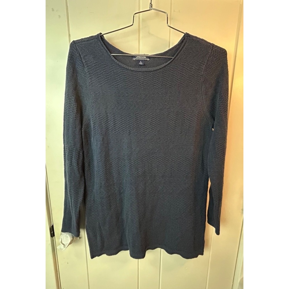 Lands‎ End Sweater Womens Large Blue Knit Waffle Preppy Soft Pullover